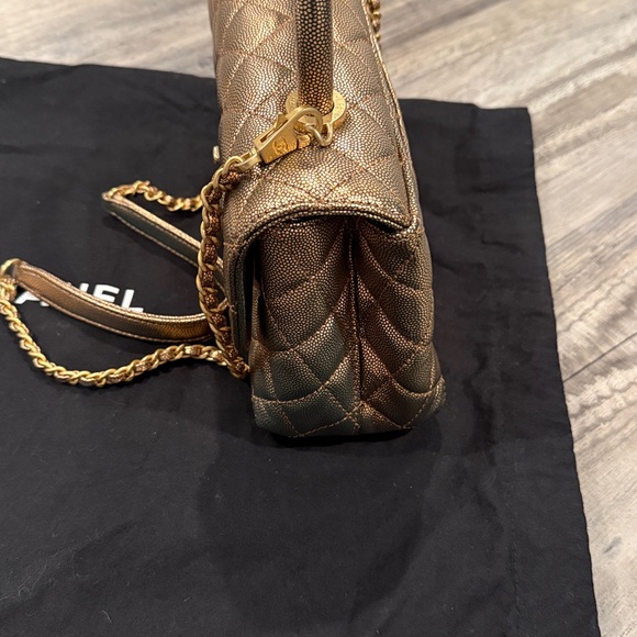 CHANEL Caviar Quilted Mini Coco Top Handle Flap Bag Metallic Gold Hardware - Picture 7 of 16